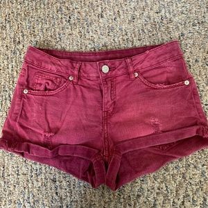 maroon denim shorts